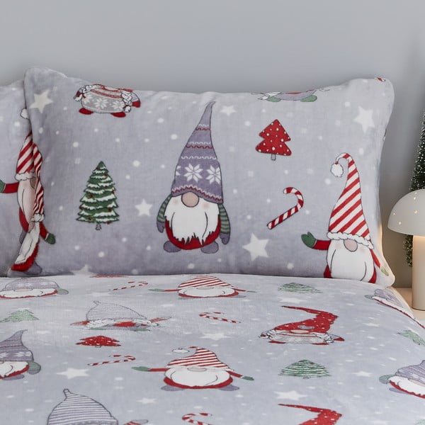 Pelēka divguļamā mikroplīša gultas veļa 230x220 cm Festive Gnomes – Catherine Lansfield-image-2