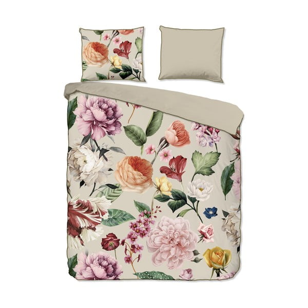 Bēša divguļamā gultas veļa no kokvilnas satīna 200x220 cm Fiori – Descanso