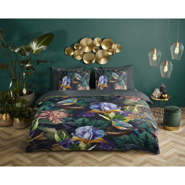 Antracīta pelēka divguļamā gultas veļa no kokvilnas satīna 200x220 cm Dilana – Descanso-image-1