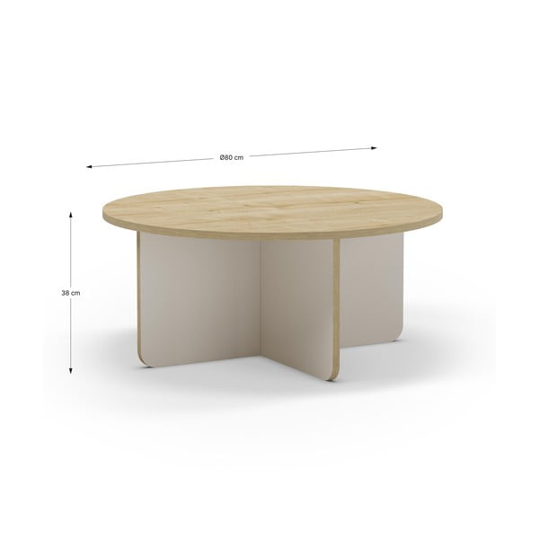 Krēmkrāsas/dabīga toņa apaļš žurnālgaldiņš ar ozolkoka imitācijas galda virsmu ø 80 cm Hillary – Marckeric-image-4