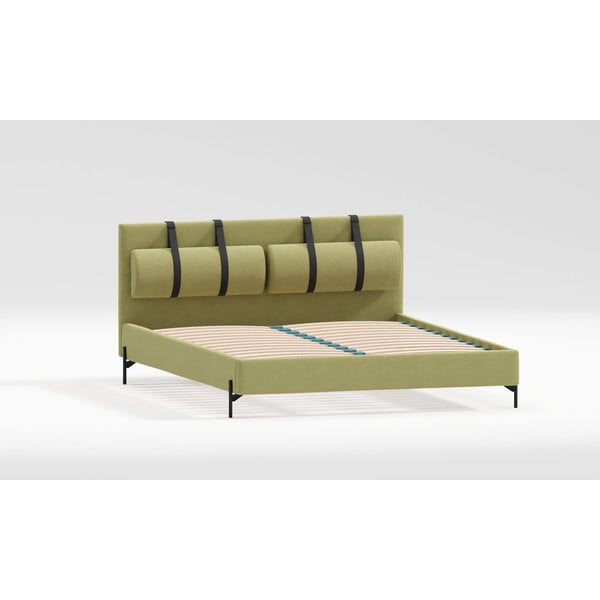 Gaiši zaļa polsterēta divvietīga gulta ar redelēm 200x200 cm Tulsa – Ropez