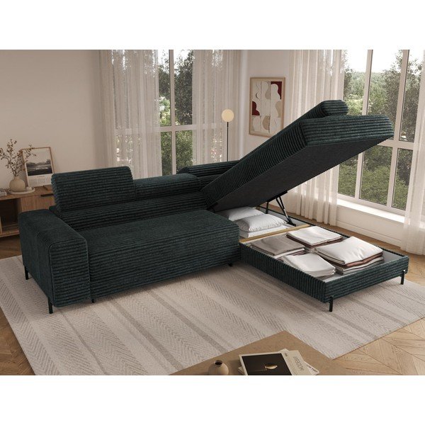 Zaļš velveta stūra dīvāns (ar labo stūri/L veida) Colesio – ELTAP-image-2