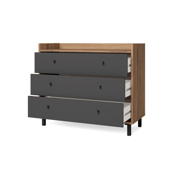 Pelēka zema kumode ar riekstkoka imitāciju 92x75 cm Malta – Marckeric-image-2