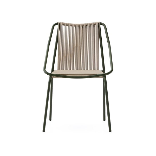 Tumši zaļš/bēšs metāla dārza krēsls Zivia – Kave Home-image-2