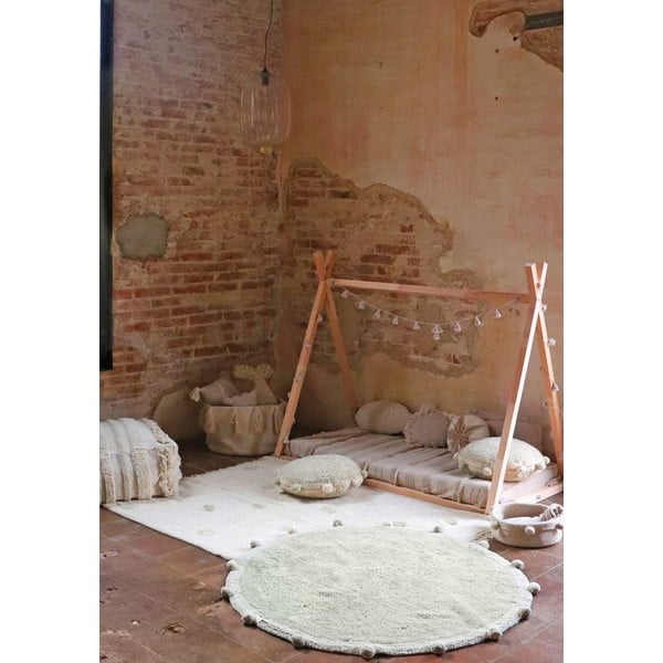 Haki/krēmkrāsas mazgājams/ar rokām darināts kokvilnas bērnu paklājs 120x160 cm Hippy Dots Olive – Lorena Canals-image-4