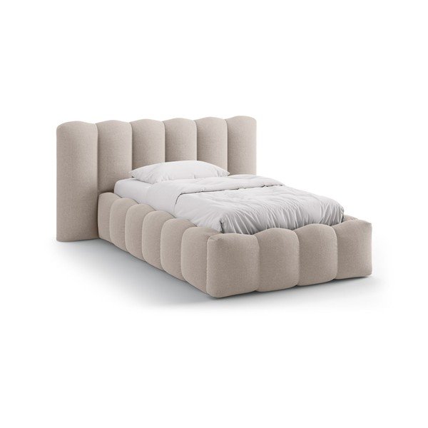 Gaiši brūna polsterēta vienvietīga gulta ar veļas kasti un redelēm 90x200 cm Lupine – Micadoni 