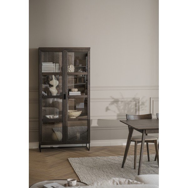 Brūna ozola masīvkoka vitrīna 95x195 cm Everett – Rowico-image-1