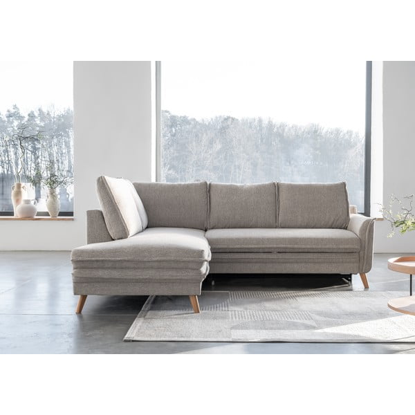 Bēšs salokāms stūra dīvāns (ar kreiso stūri) Charming Charlie – Miuform-image-1