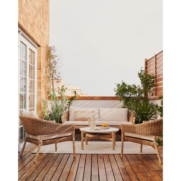 Krēmkrāsas/dabīga toņa eikalipta masīvkoka dārza atpūtas komplekts 4 personām Pola – Kave Home-image-3