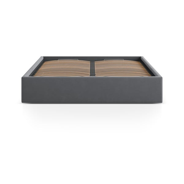 Pelēka polsterēta divvietīga gulta ar veļas kasti/bez galvgaļa ar redelēm 180x200 cm Susan – Micadoni -image-2