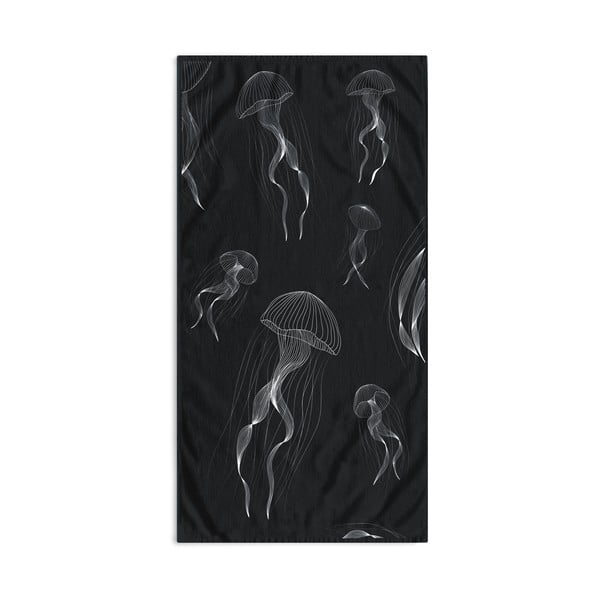 Melns/balts pludmales dvielis 90x180 cm Jellyfish – DecoKing