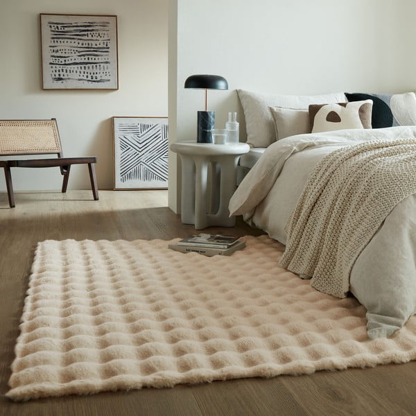 Krēmkrāsas sintētiska kažokāda 160x230 cm Waffle Faux Fur – Flair Rugs-image-1