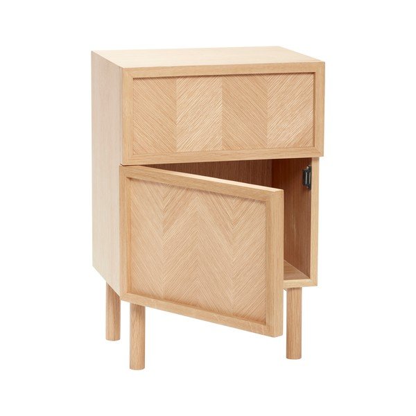 Dabīga toņa ozola masīvkoka naktsskapītis Herringbone – Hübsch-image-4