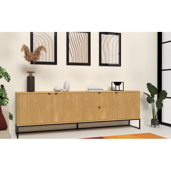 Dabīga toņa zema kumode ar ozolkoka imitāciju 235x76 cm Bali – Tenzo-image-1