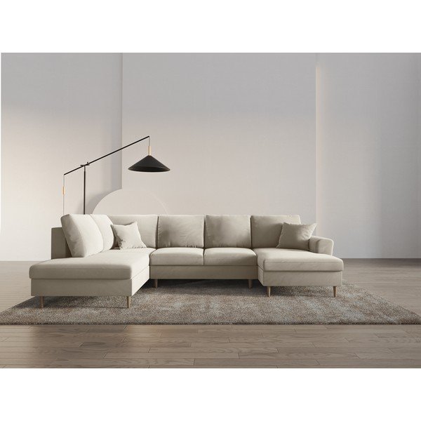 Bēšs samta salokāms stūra dīvāns ar uzglabāšanas vietu (ar kreiso stūri/U veida) Kyoto – Cosmopolitan Design-image-2