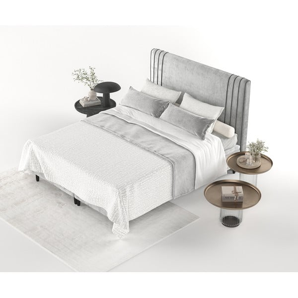 Pelēka polsterēta divvietīga gulta ar veļas kasti 180x200 cm Musca – Maison de Rêve-image-4