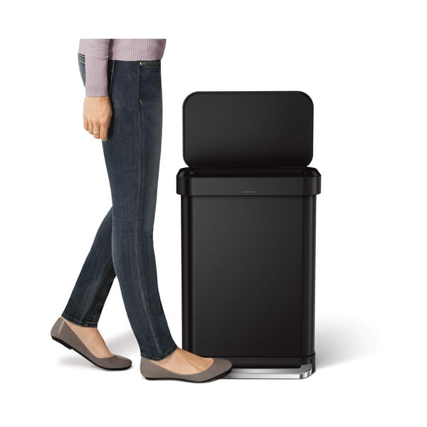 Matēti melna tērauda atkritumu tvertne ar pedāli 55 l – simplehuman-image-1
