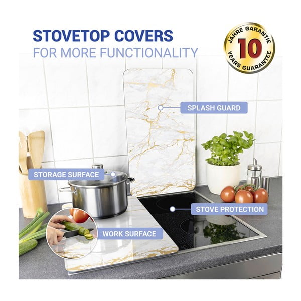 Baltas/zelta krāsas stikla aizsargplāksnes plītij (2 gab.) Wenko Marble, 52 x 30 cm-image-3