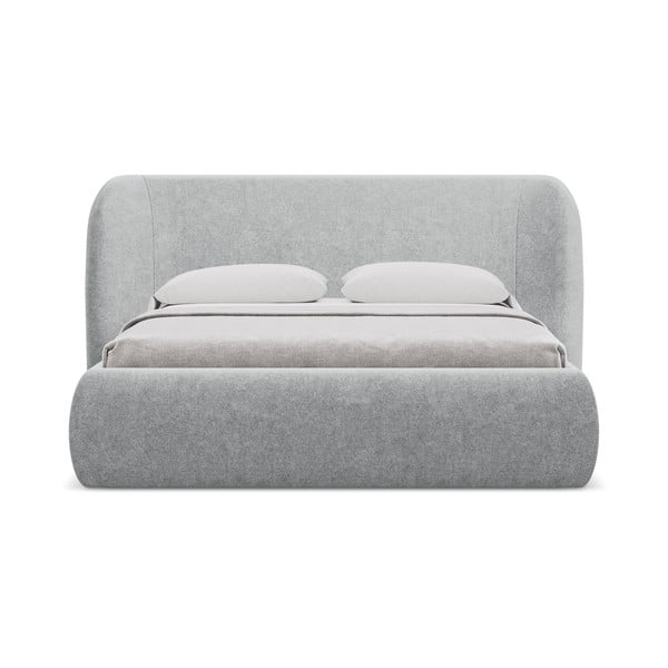 Gaiši pelēka polsterēta divvietīga gulta ar veļas kasti un redelēm 180x200 cm Hauke – Makamii-image-3