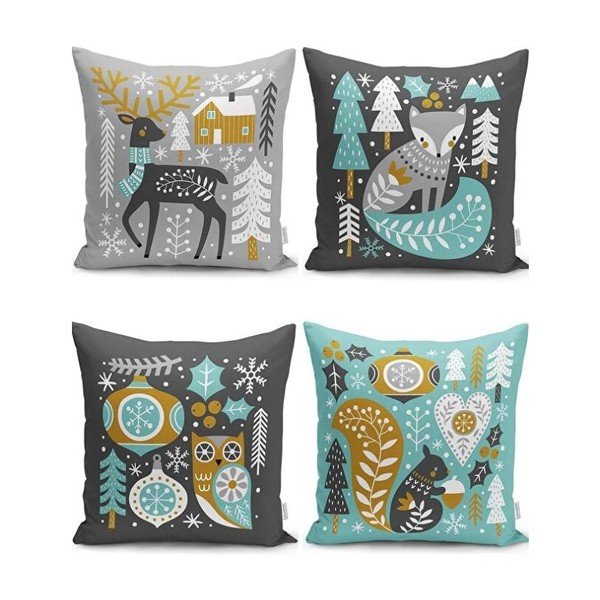 Spilvendrānas (4 gab.) ar Ziemassvētku motīvu 43x43 cm Merry Christmas – Mila Home