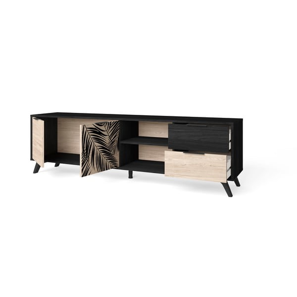 Melns TV galdiņš ar ozolkoka imitāciju 181x53 cm Palmera – Marckeric-image-3