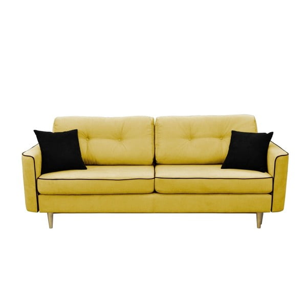 Sinepju dzeltens trīsvietīgs izlaižams dīvāns ar gaišām kājām Mazzini Sofas Ivy