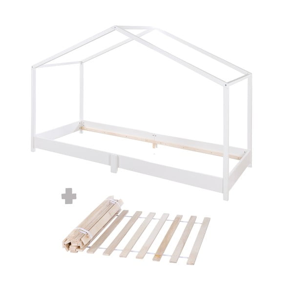 Balta bērnu gulta mājas formā 90x200 cm Montessori – Roba-image-4