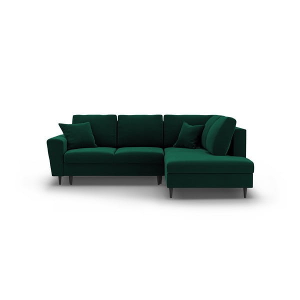 Zaļš samta salokāms stūra dīvāns ar uzglabāšanas vietu (ar labo stūri/L veida) Kyoto – Cosmopolitan Design