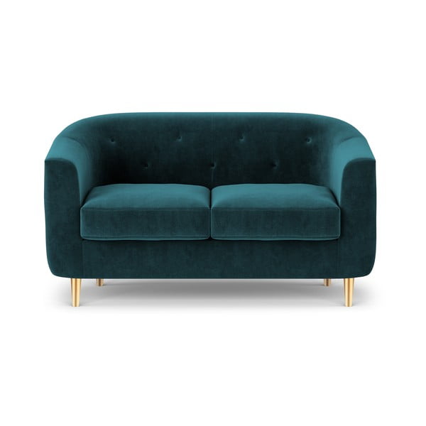 Tumši tirkīza zils samta dīvāns Kooko Home Corde, 125 cm