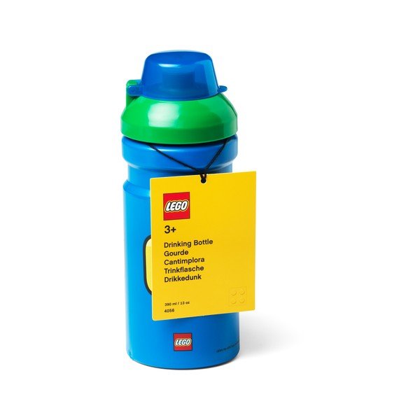 Zila ūdens pudele ar zaļu LEGO® Iconic vāciņu, 390 ml-image-2