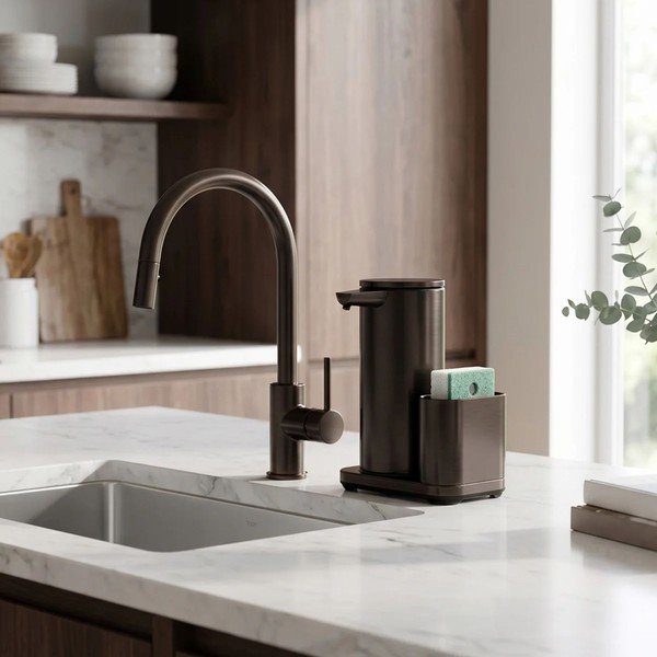 Bronzas krāsas metāla automātisks mazgāšanas līdzekļu turētājs – simplehuman-image-3