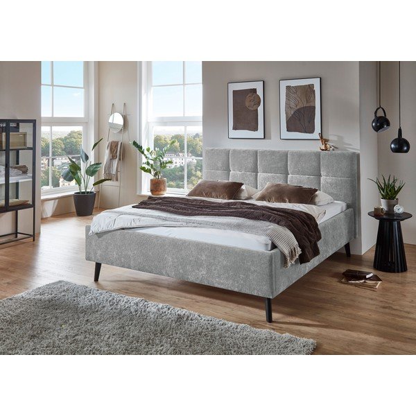 Pelēka polsterēta divvietīga gulta bez režģa 180x200 cm Nova – Meise Möbel-image-1