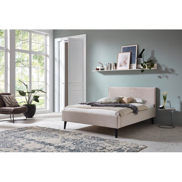 Balta/krēmkrāsas polsterēta divvietīga gulta bez režģa 140x200 cm Leira – Meise Möbel-image-1