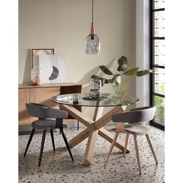 Ēdamgalds no ozolkoka ar stikla virsmu Kave Home Nori, ø 120 cm-image-1