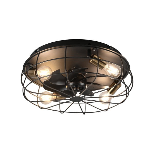 Matēti melna griestu lampa ar tālvadību/ar ventilatoru Trondheim – Trio-image-2