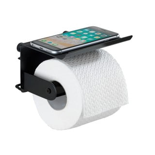 Melns sienas tualetes papīra turētājs ar mobilo paliktni Wenko Classic Plus