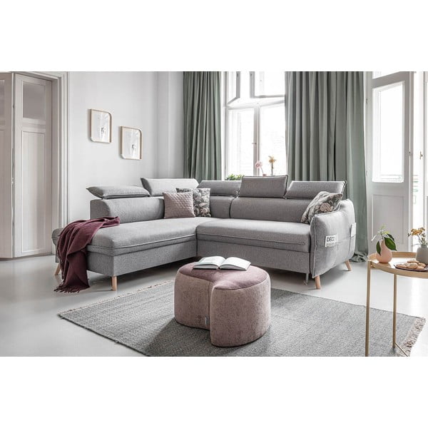 Gaiši pelēks salokāms stūra dīvāns (ar kreiso stūri) Sweet Harmony – Miuform-image-3