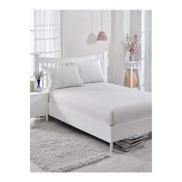 Balta un pelēka kokvilnas elastīga vienvietīga gultas pārklājs Barbra, 100 x 200 cm