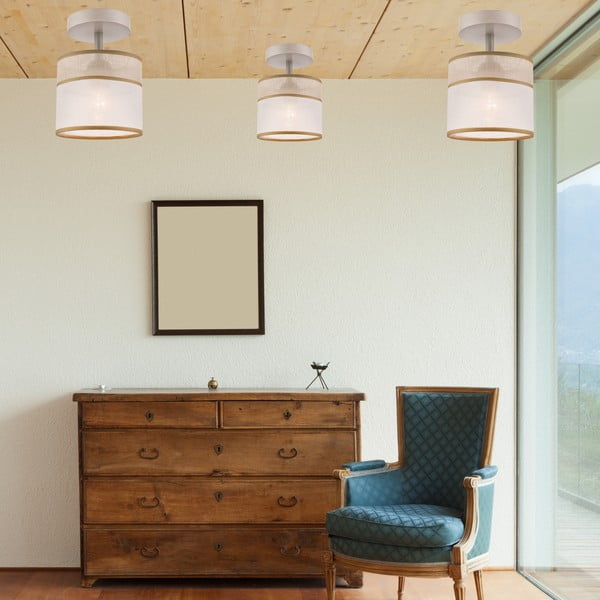 Gaiši brūna griestu lampa ar auduma abažūru ø 16 cm Andrea – LAMKUR-image-3