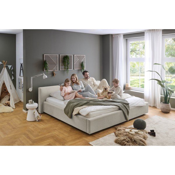 Bēša polsterēta divvietīga gulta ar veļas kasti ar redelēm 200x240 cm Cube – Meise Möbel-image-3