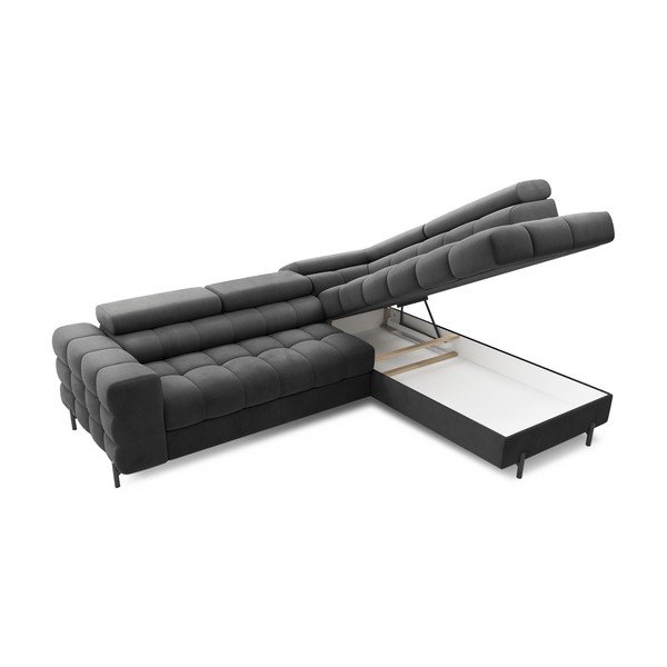 Tumši pelēks samta salokāms/ar uzglabāšanas vietu stūra dīvāns (ar labo stūri/L veida) Ferucce – ELTAP-image-4