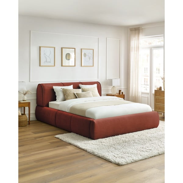 Oranža polsterēta divvietīga gulta ar veļas kasti un režģi 180x200 cm Vernon – Bobochic Paris-image-1