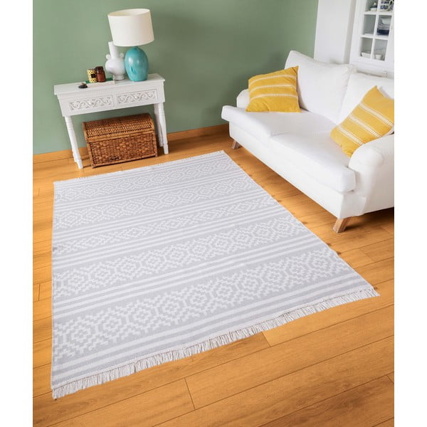 Pelēki balts kokvilnas paklājs Oyo home Duo, 80 x 150 cm-image-1