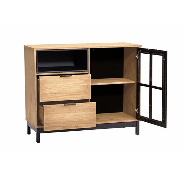 Brūni melna priedes masīvkoka kumode Marckeric Denise, platums 95,6 cm-image-2