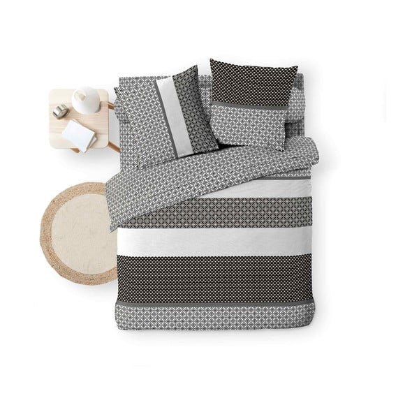 Melnbalta divguļamā kokvilnas gultas veļa ar palagu 240x220 cm Meiko – douceur d'intérieur-image-3