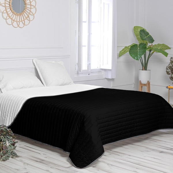 Melnbalts kokvilnas stepēts gultas pārklājs 240x260 cm Dash – Happy Friday