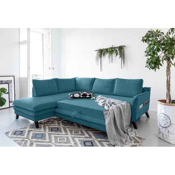 Tirkīza zils izlaižams stūra dīvāns Miuform Charming Charlie L, kreisais stūris-image-3