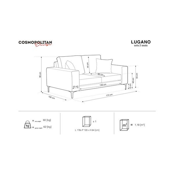 Zaļš divvietīgs dīvāns Cosmopolitan Design Lugano-image-1