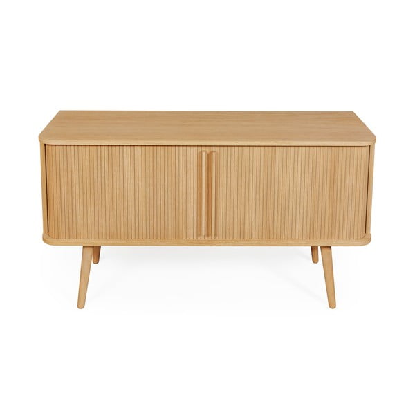 Dabīga toņa zema kumode ar ozolkoka imitāciju un bīdāmām durvīm 138x75 cm Rove – Woodman-image-2