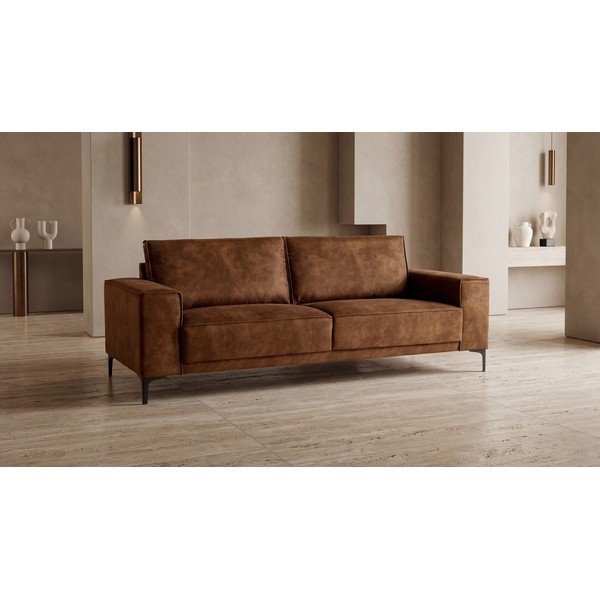 Konjakbrūns dīvāns no ādas imitācijas 224 cm Copenhagen – Scandic-image-4